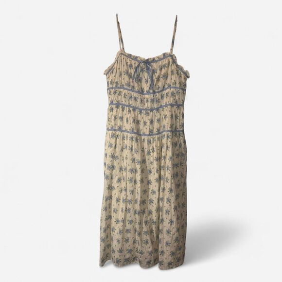 Spring Micro Floral coastal cowgirl Midi Dress Large Cottage Peasant Romantic - Picture 2 of 6